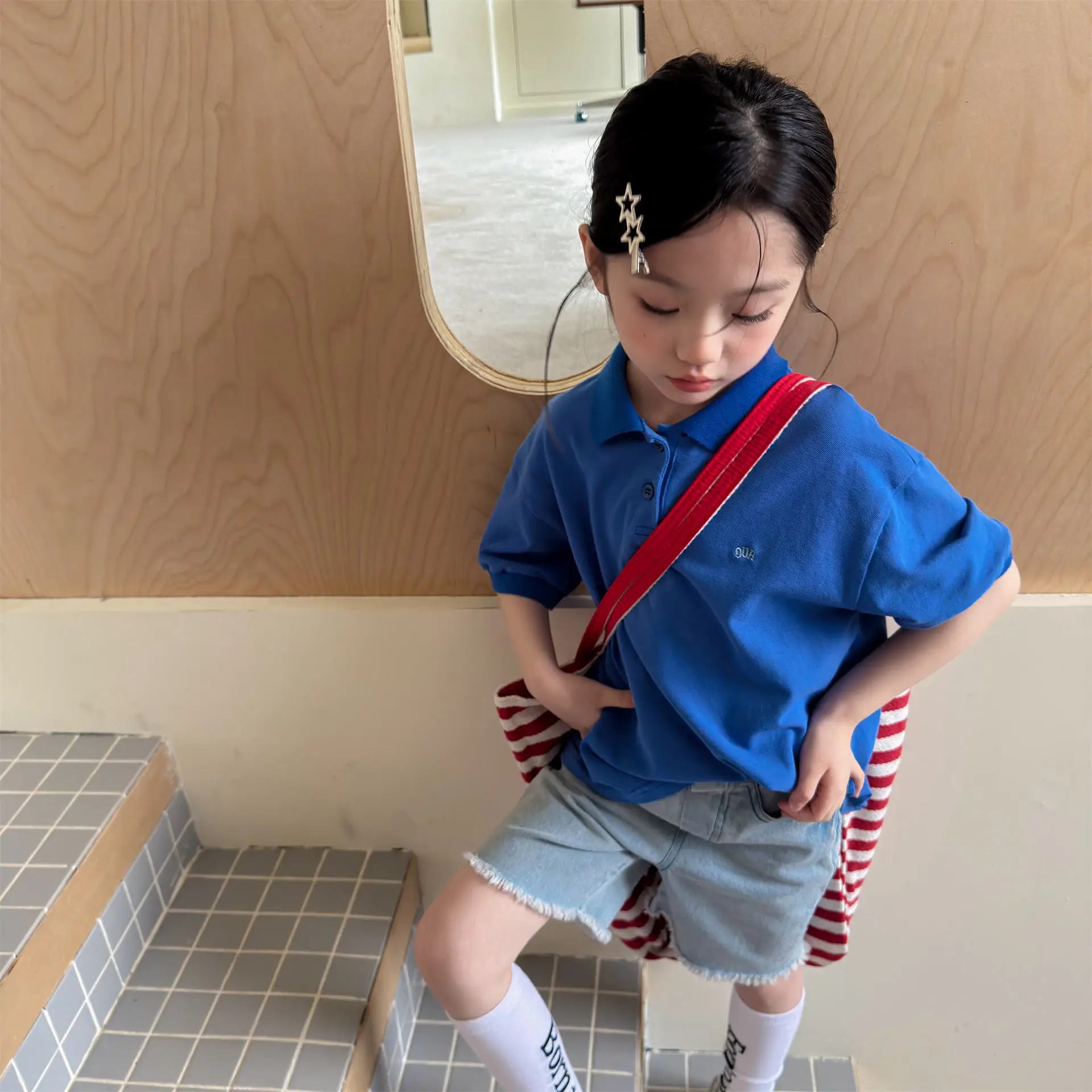 

2026 Summer New Children Short Sleeve T Shirts Fashion Boys Polo Shirts Toddler Girls Loose Cotton Tops Kids Clothes