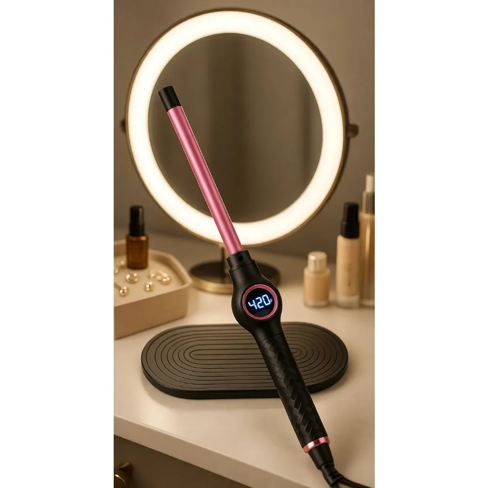 Half Inch Ceramic Curling Wand for Long Hair 7 Heat Settings Dual Voltage Auto Shut Off