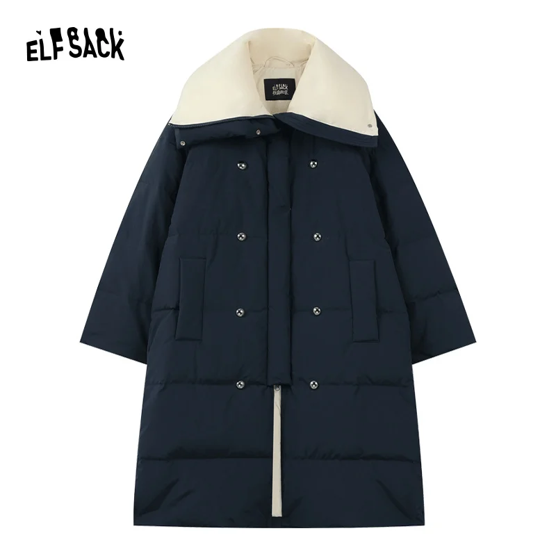 ELFSACK Korean Fashion Down Coats Women 2023 Winter New Luxury Mid-length Outwears