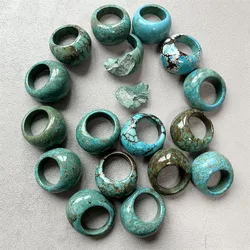 Rare China Hubei Blue Green Turquoise Stone Rings Men Raw Natural Finger Ring Male Wedding Circular Ring Jewelry Gift