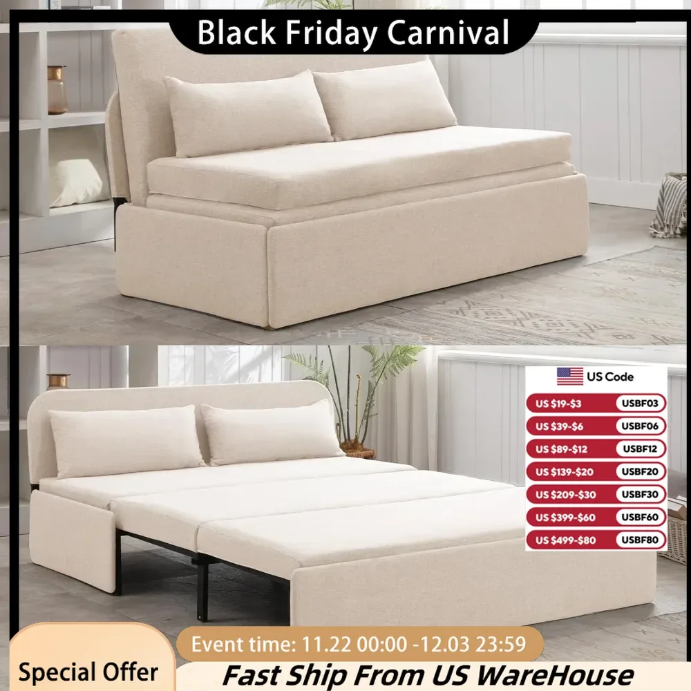 Mattress, Queen Sofa Bed Couch Convertible Sleeper, Folding Sofabed Guest Bed with 2 Pillows, Tri-fold Mattress-Sofas