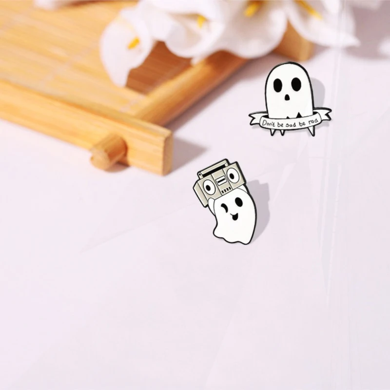 Pin Lapel Badge Bag Cartoon Funny Jewelry Gift for Kids Friends Cute Boo Enamel  Brooch Custom Ghost Music Box