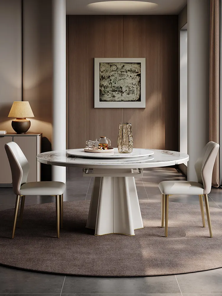 Modern Light Luxury Folding Dining Table Slate Round Table Telescopic Square And Round Dual-purpose Dining Table Set Furniture