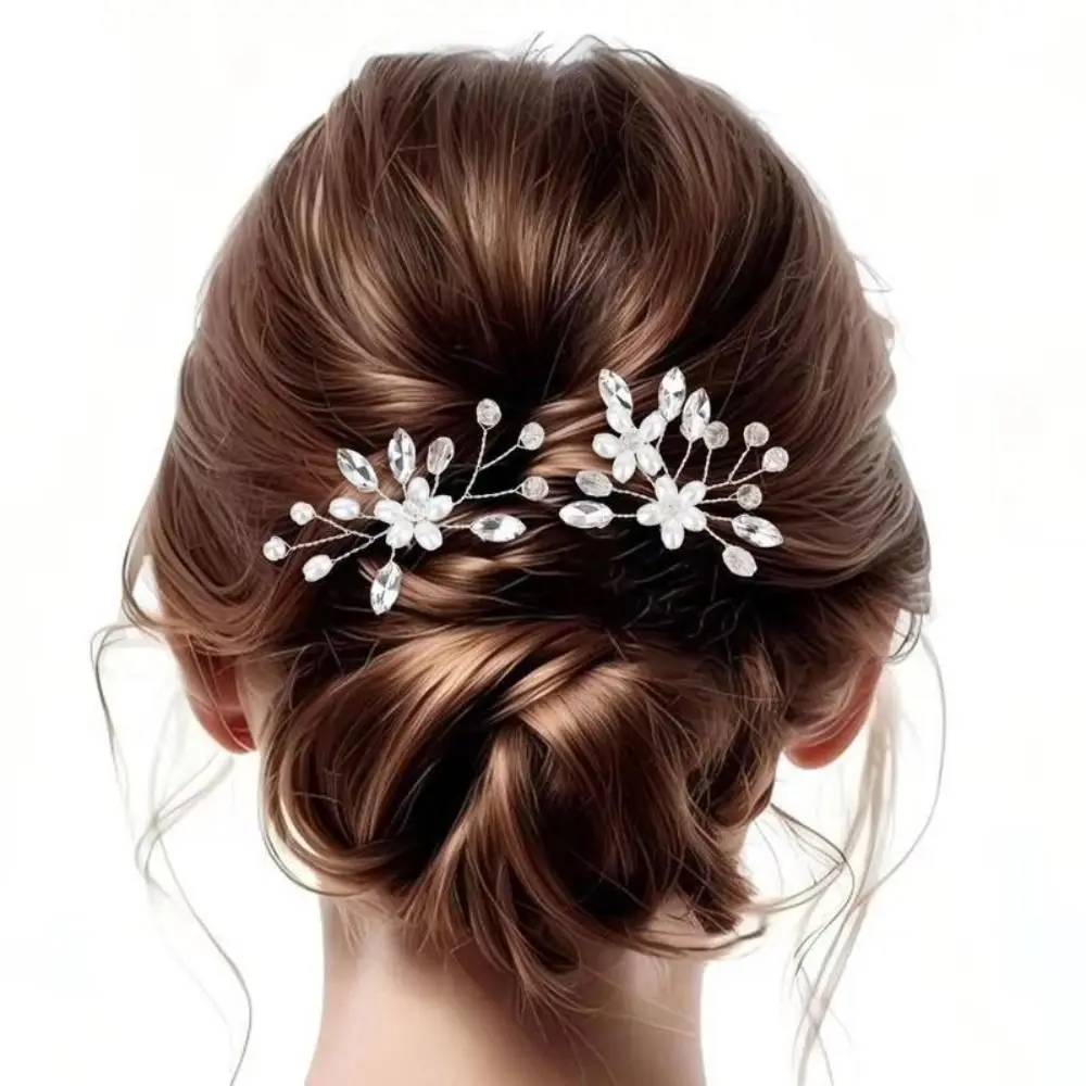 5pcs/set Elegant Flower Pearl Bridal Hair Accessories Chinese Style Frosted Bridal Hairpin Set Retro Handmade Hair Fork image 3