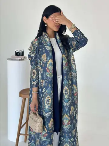 이슬람 Pleated Abaya 스트레치 오픈 드레스 드레스 여성 Eid Maxi Caftan 카디건 가운 인쇄 두바이 Kaftan 이슬람 Vestidos Jalabiya