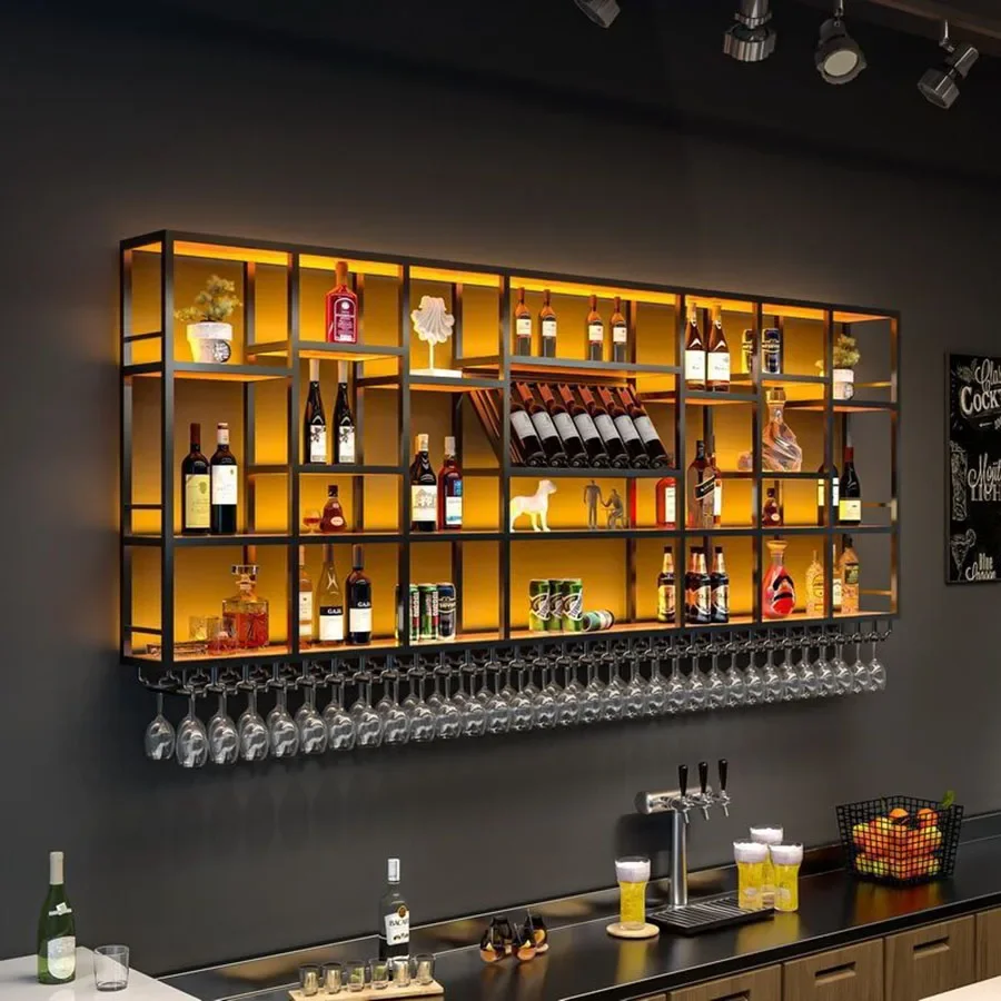 Alcohol Display Wijnkast Muur Opknoping Drank Opslag Led Lights Decor Nordic Wijn Rack Whisky Mobiletto Club Meubelen