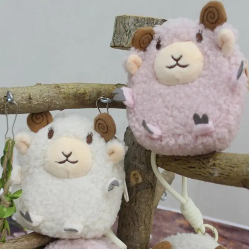 Soft Fluffy Plush Sheep Mini Purse Adorable Cartoon Design Detachable Lanyard For Keys Earbuds Small Accessories For Girls