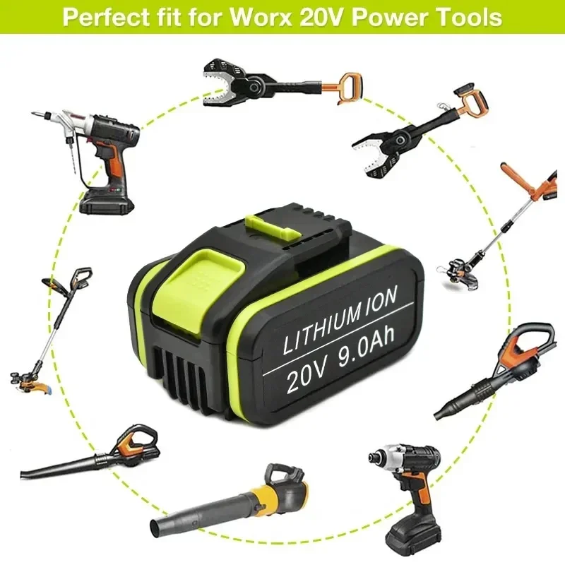 Replacement of WORX 20V 9Ah Rechargeable Lithium Battery Electric Tool WA3551 WA3553 WX390 WX176 WX178 WX386 WX678 with Charger