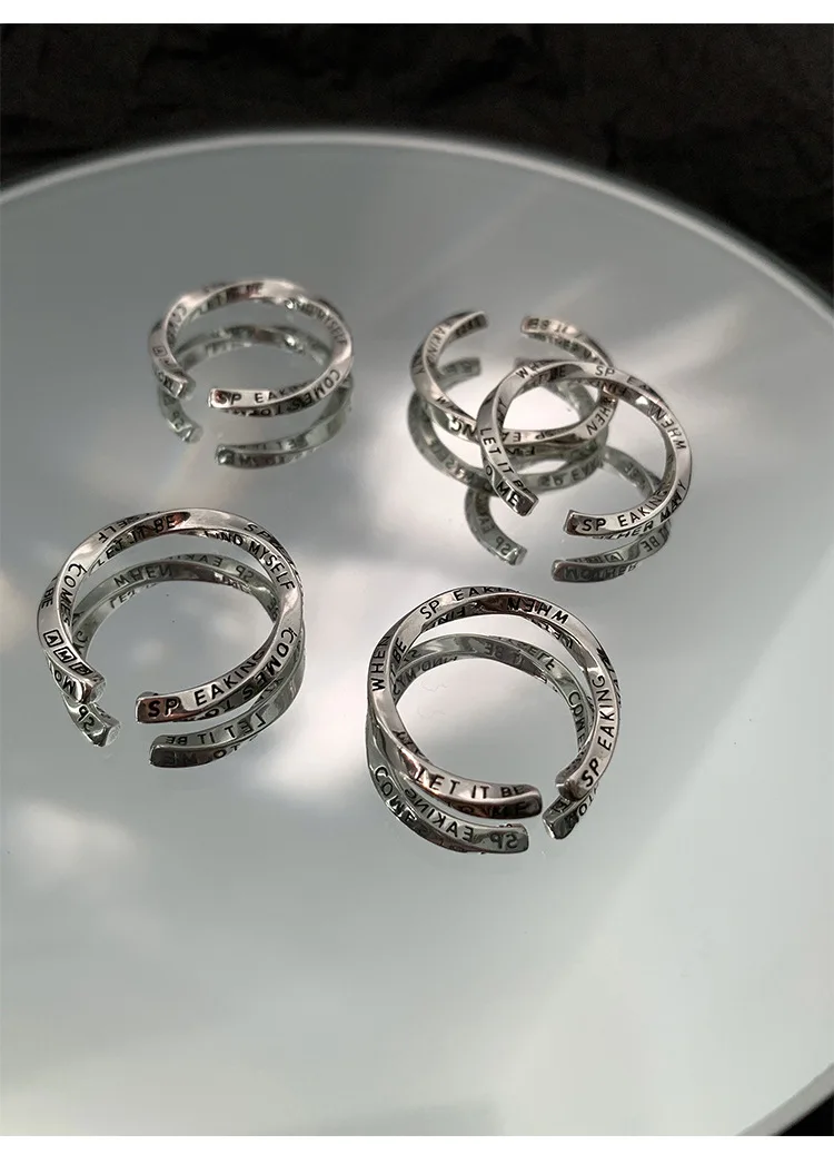High Quality Trendy Mobius Strip Design Letter Engrave Thai Silver Ladies Party Rings Jewelry For Women Birthday Gifts No Fade