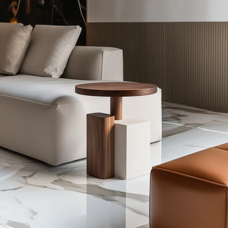 

yj5 Geometric splicing solid wood round edge few modern art living room sofa side table