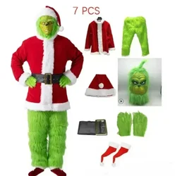 Santa Claus Costume Set Christmas Party Prom Adult Role Playing Green outfit Monster Shaggy Halloween Cosplay Suit Gloves Mask