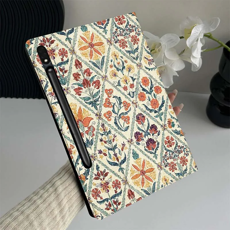 

Vintage Floral Pattern Design Tablet Case For Samsung Galaxy Tab S7 S8 S9 S10 FE Lite Gift