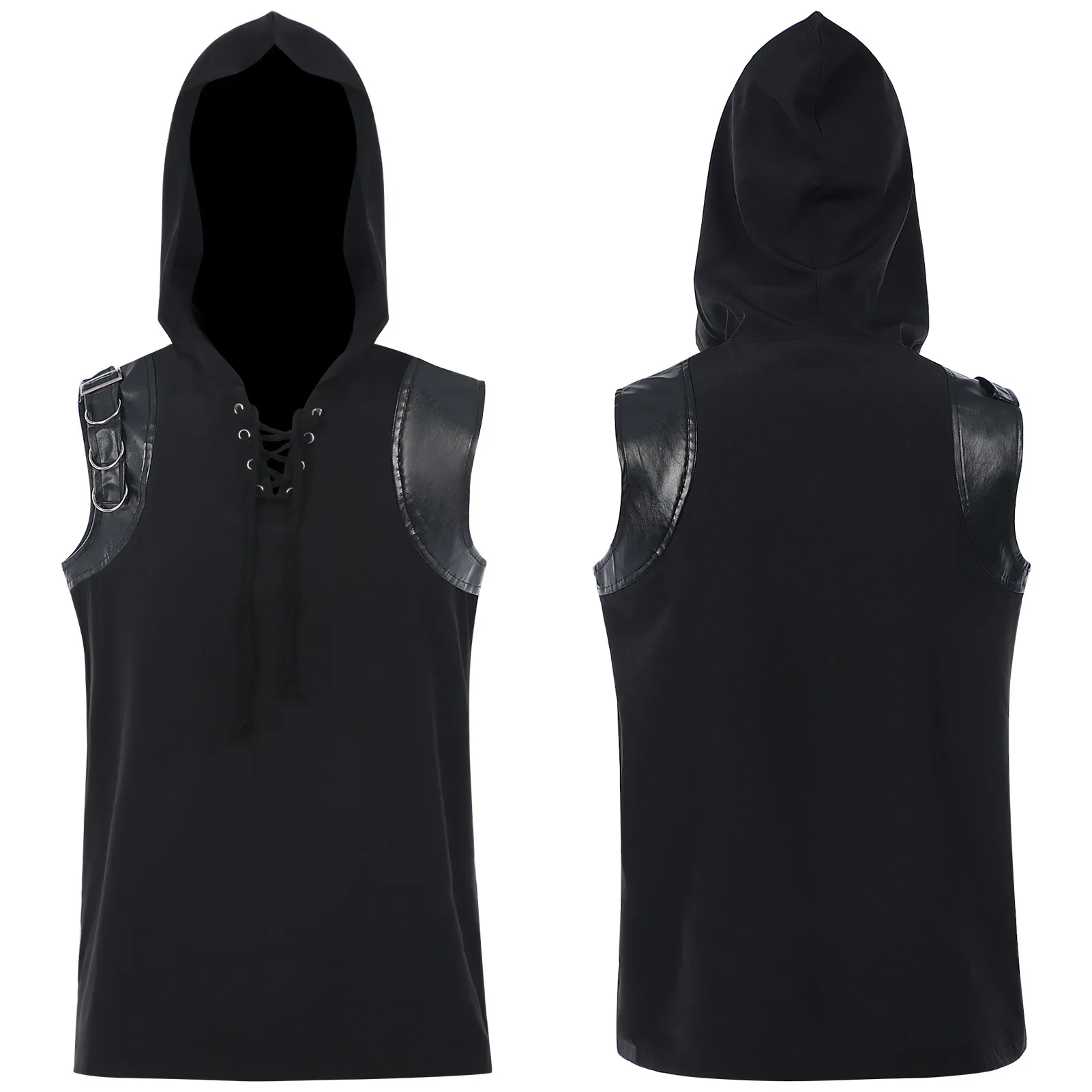 

Men Retro Medieval Vest Renaissance Hooded Tank Top Male Punk Sleeveless T-Shirt Halloween Carnival Party Cosplay Gothic Costume