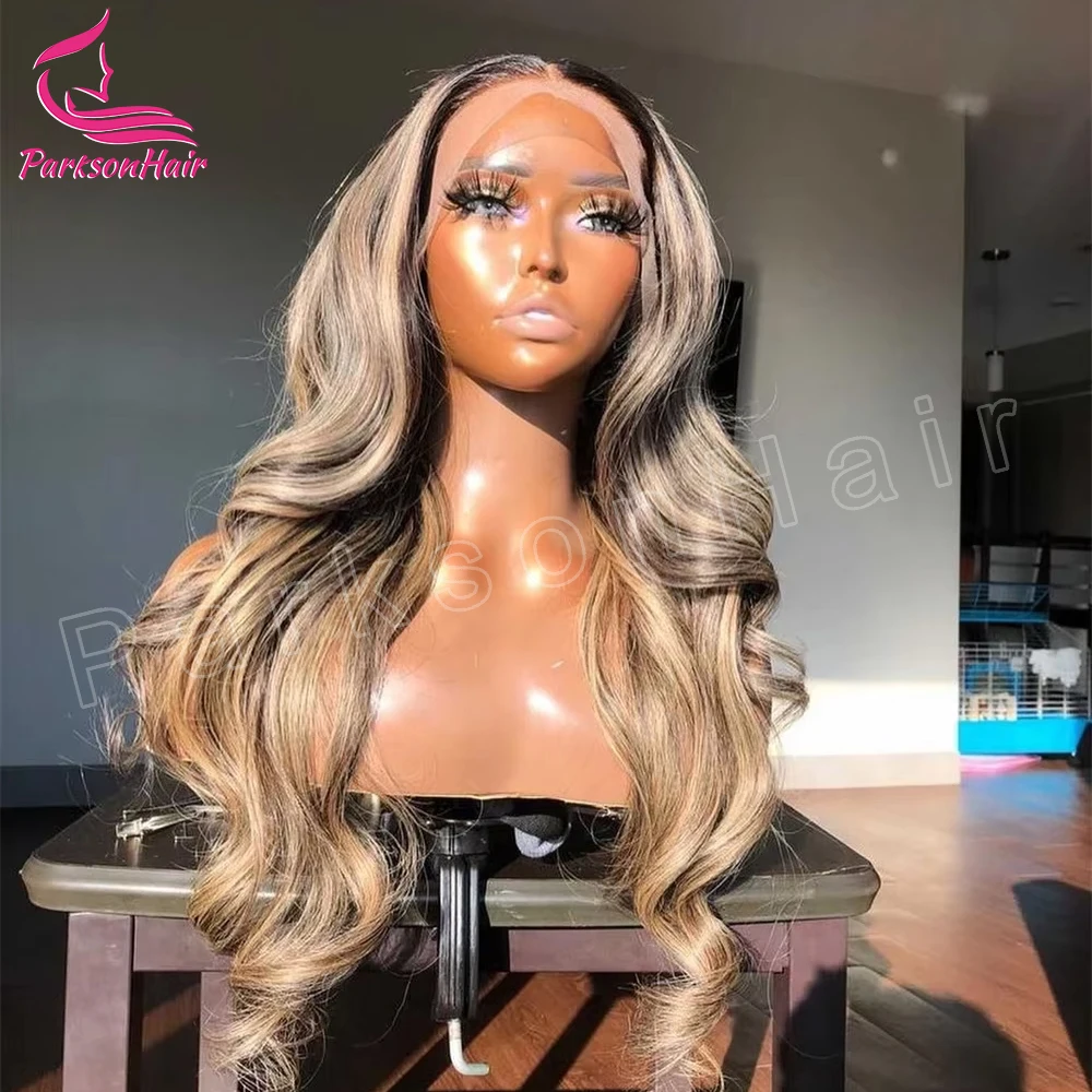 Blonde Highlight Wig 13x4 HD Transparent Lace Front Wig Body Wave Wig Colored Human Remy Hair Wigs For Black Women Parksonhair