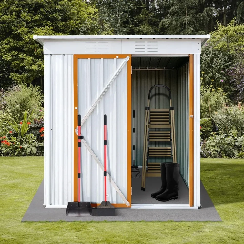 Outdoor Storage Booth 5Ft X 3Ft Metal Outdoor Storage Garden Shed Waterproof Anti-Corrosion Weatherproof White+Orange Buildings