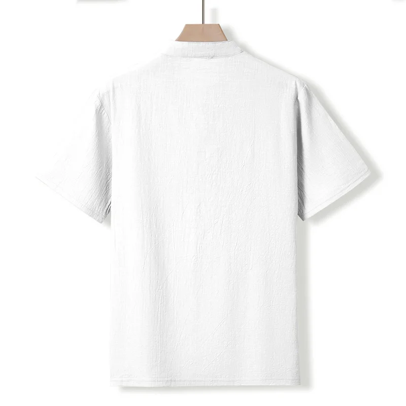 Herren-Henley-Shirt mit Stehkragen, Kurzarm, Baumwoll-Leinen-Mischung, Brusttasche, Atmungsaktiv, Sommer, Alltag, Reise, Strand, Freizeit-Oberteil – Detail 22