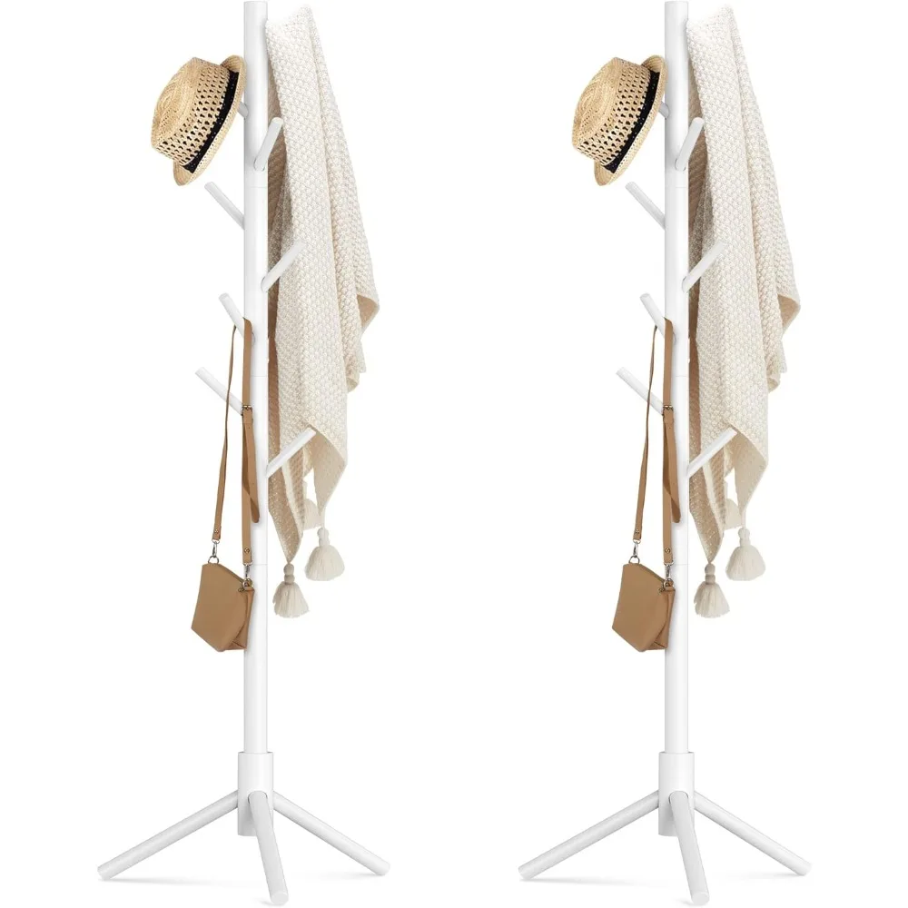 

Wooden Coat Rack Stand with 8 Hooks New Zealand Pine 3 Adjustable Coat Standing Tree Easy Assembly for Coats, Hats, Scarves