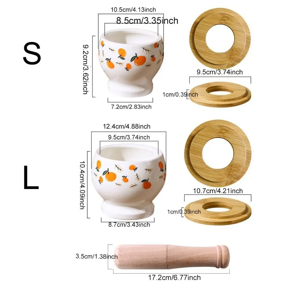 Garlic Pounder Ceramic Ceramic Mortar Labor Saving Flower Pattern Garlic Mortar Internal Thread with Lid Manual Mortar Kitchen