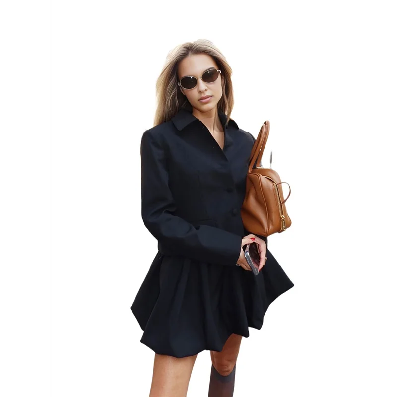 ASDS-robe chemise boutonnée à manches longues et col pour femme avec ceinture pour le travail