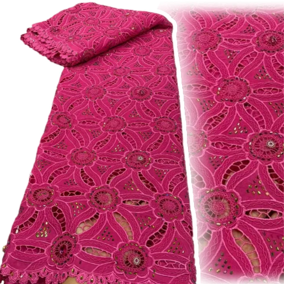 

African Chiffon Cord Laser Embroidered Lace Fabric High Quality Cotton Guipure Fabric for Autumn and Winter Party Gowns 1782