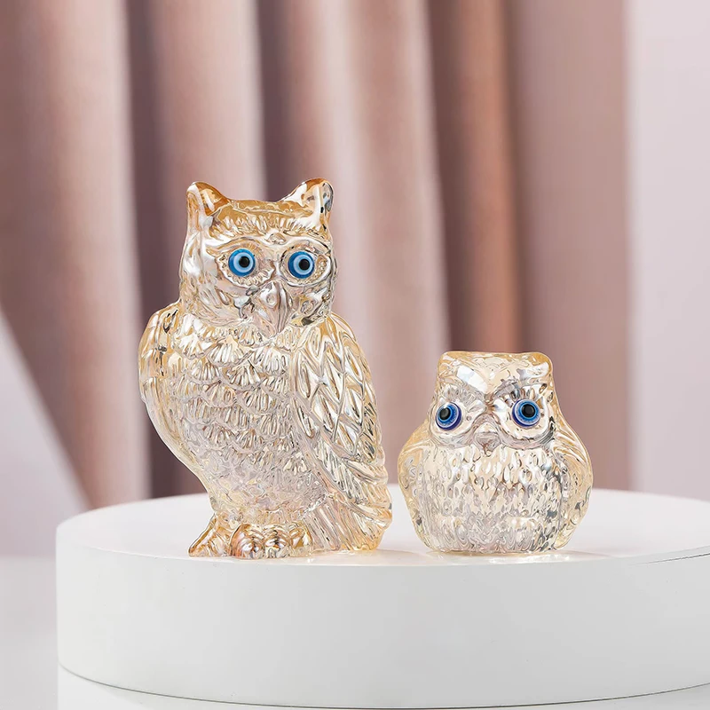 Three color crystal owl statue creative arts and crafts tabletop living room decoration cat lover