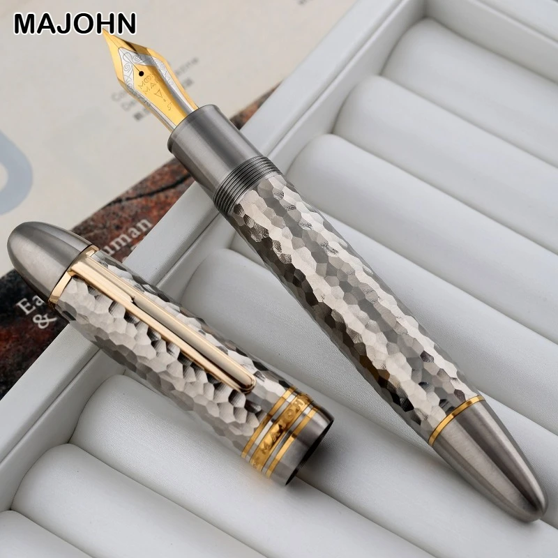 

MAJOHN Ti-P141 Titanium Alloy Piston Fountain Pen Metal Hammer Pattern Version School Office Supplies Stationery PK P140 P136