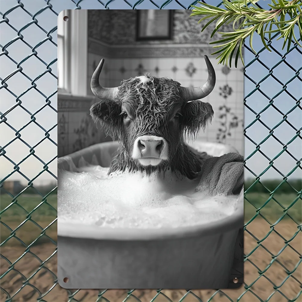 1PC Highland Cow Bathroom Vintage Iron Metal Sign Humorous Bathroom Wall Decor Suitable for Home and Bar Decor 8x12 Inches