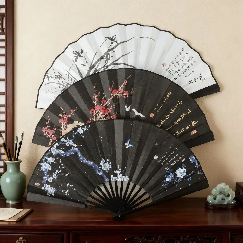 Decoration Collapsible Hand Fan Cloth Chinese Style Ancient-style Folding Fan Home Ornaments Flower Classical Fan Female Dance
