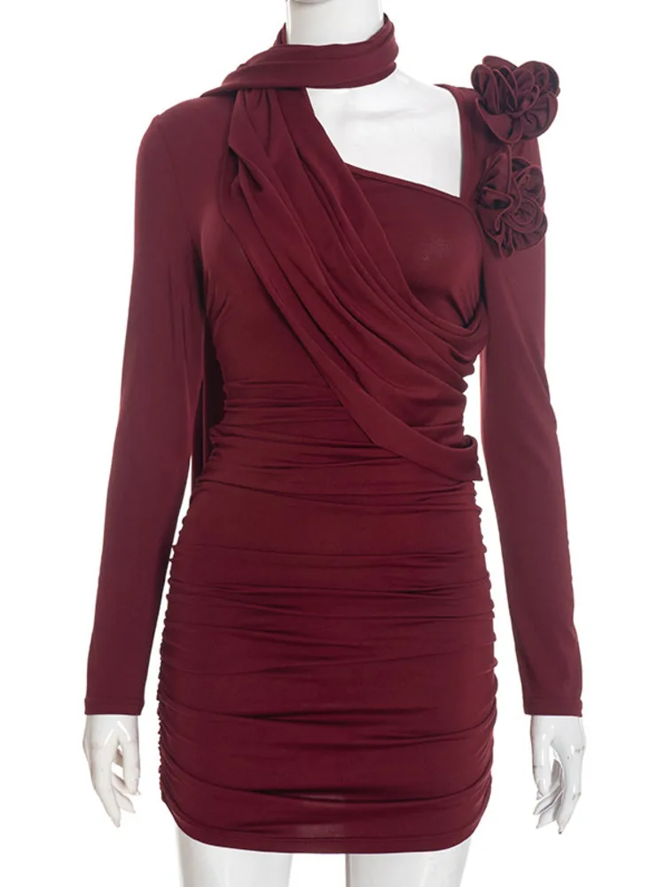 Blifanbo-minivestido Sexy con escote Irregular para mujer, vestido elegante de manga larga, ceñido al cuerpo, cintura alta, vestido de noche para fiesta y Club