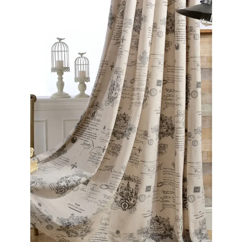 Modern Nordic Roman Printed Cotton and Linen Curtains Living Room Bedroom Balcony Curtains