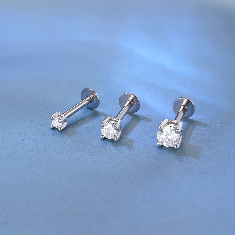AIDE 925 Sterling Silber 1 Stück Sechsklauen Funkelnder Moissanit Damen Multi-Größen Flacher Rücken Knorpelpiercing Hochzeits-Brautgeschenk – Detail 40