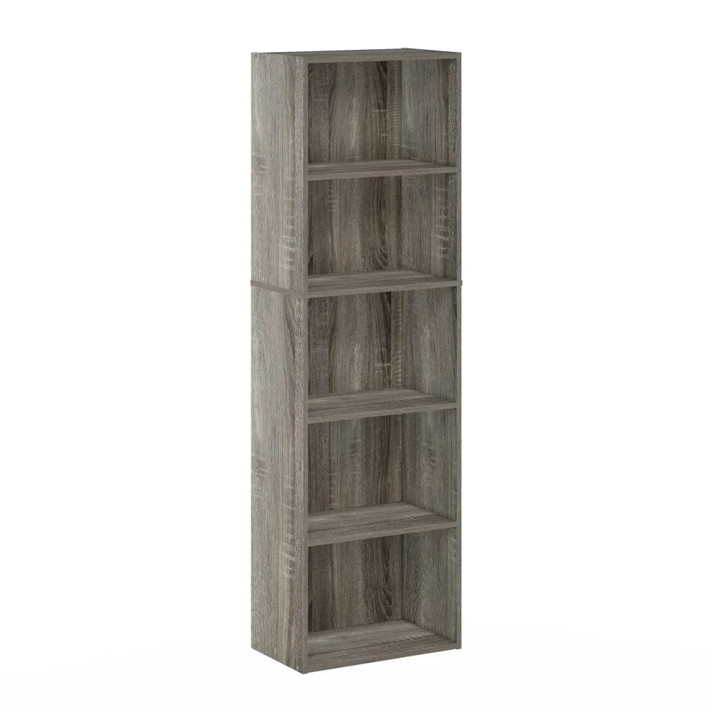 Furinno Luder 5-Tier Reversible Color Open Shelf Bookcase, French Oak