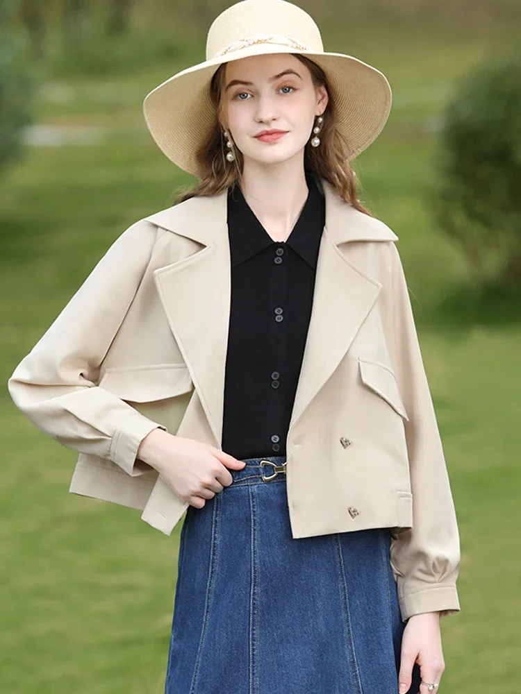 I BELIEVE YOU Apricot England Style Women Trench Coat 2024 Autumn New Beautiful Trendy Basic Straight Short Trench CWT245474A