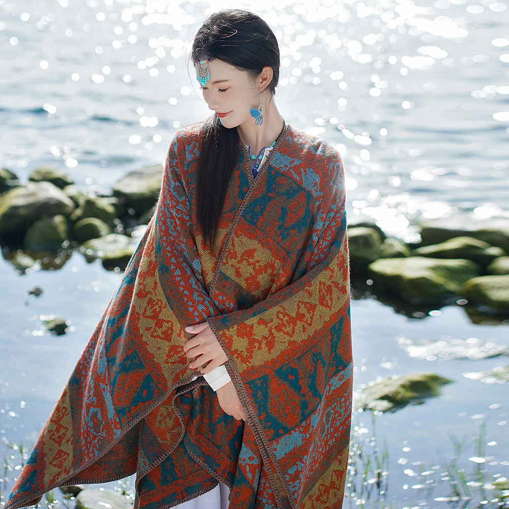 

Travel Photography Knitted Shawl Air Conditioned Wrap Women's Coat Style Vacation Casual Commute Cotton Polyester Blend