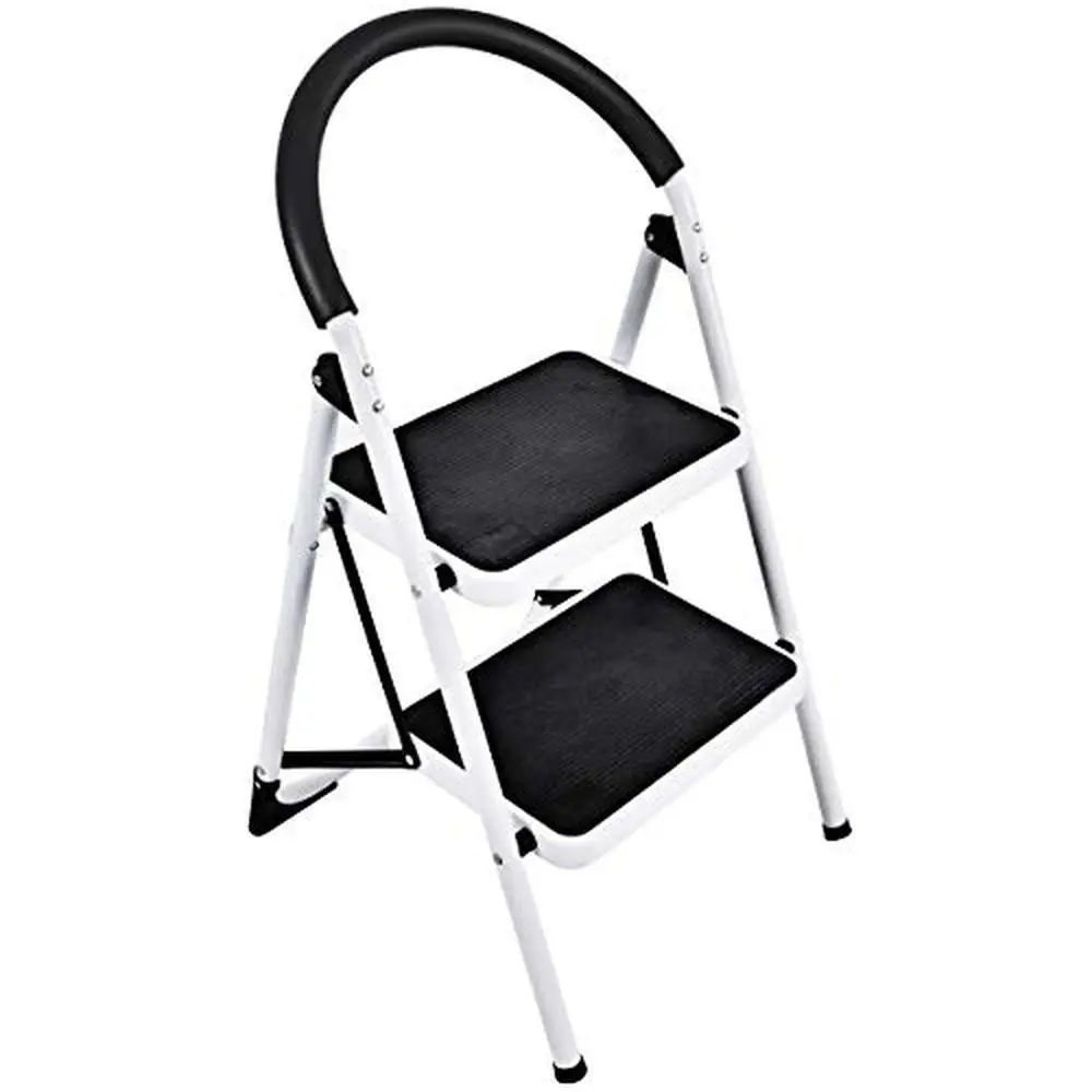 

Heavy Duty Folding 2 Step Ladder Stool Handgrip Wide Anti-Slip Platform Steel Construction 330lbs Capacity Foldable Easy Storage