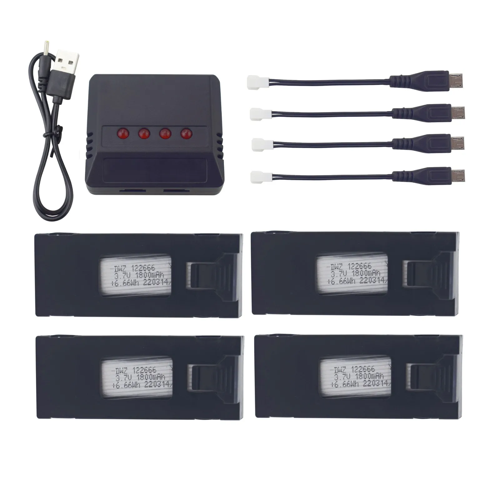 4PCS 3,7 V 1800mAh Lithium-Batterie Mit 4-in-1 Ladegerät Für E88 E88PRO E88MAX E525 E99 E99PRO P1 P5PRO K3 S1 P8 RC Drone