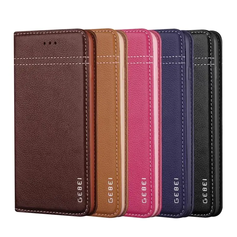 Marque de luxe GEBEI en cuir véritable Flip Unique aimant conception support housse pour iPhone 15 14 13 12 Pro Max 11 Xs 8 7 Plus