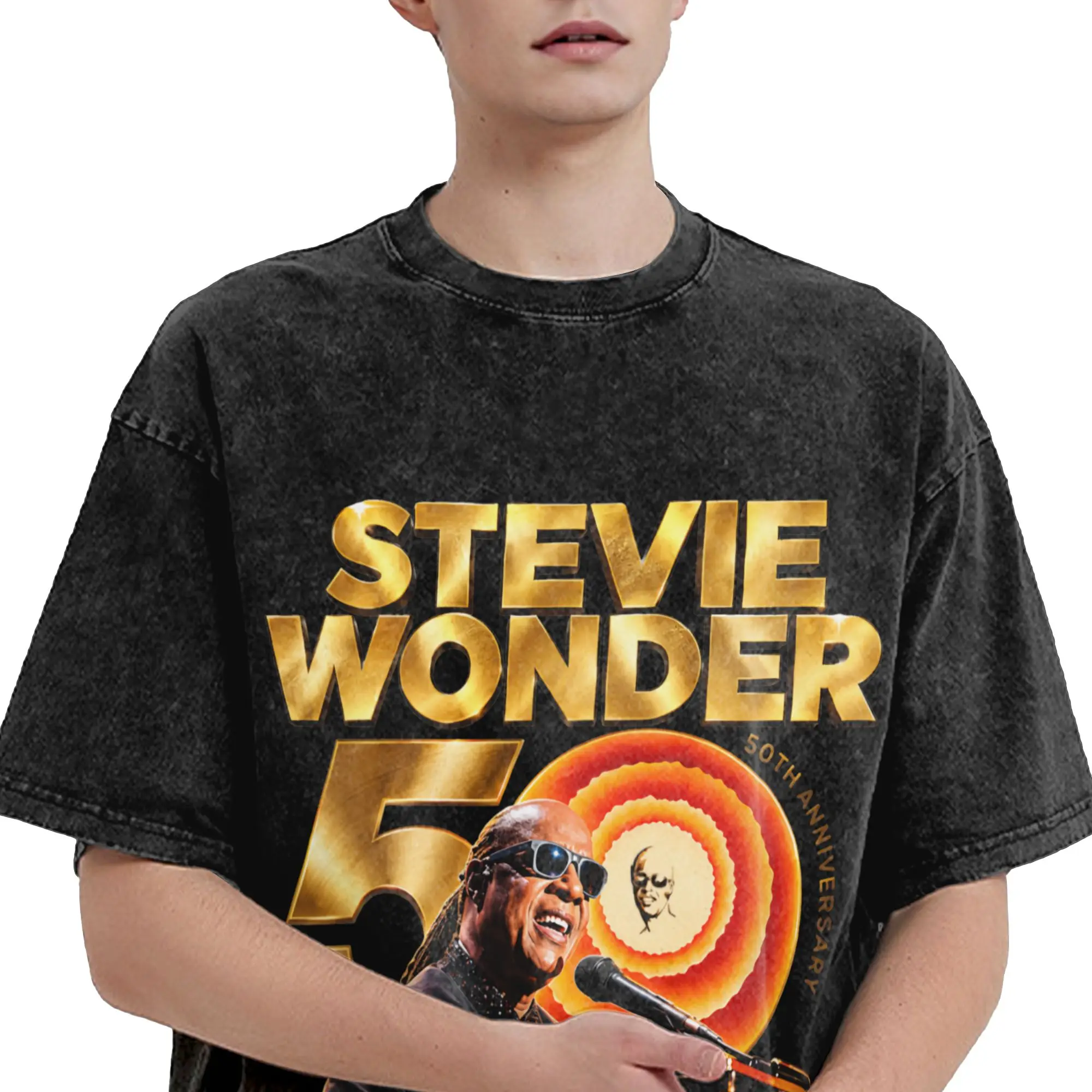 Harajuku Washed Shirt Stevie Wonder Songs in The Key of Life 50th Anniversary Tour  Outfit T-Shirts High Street  Streetwear