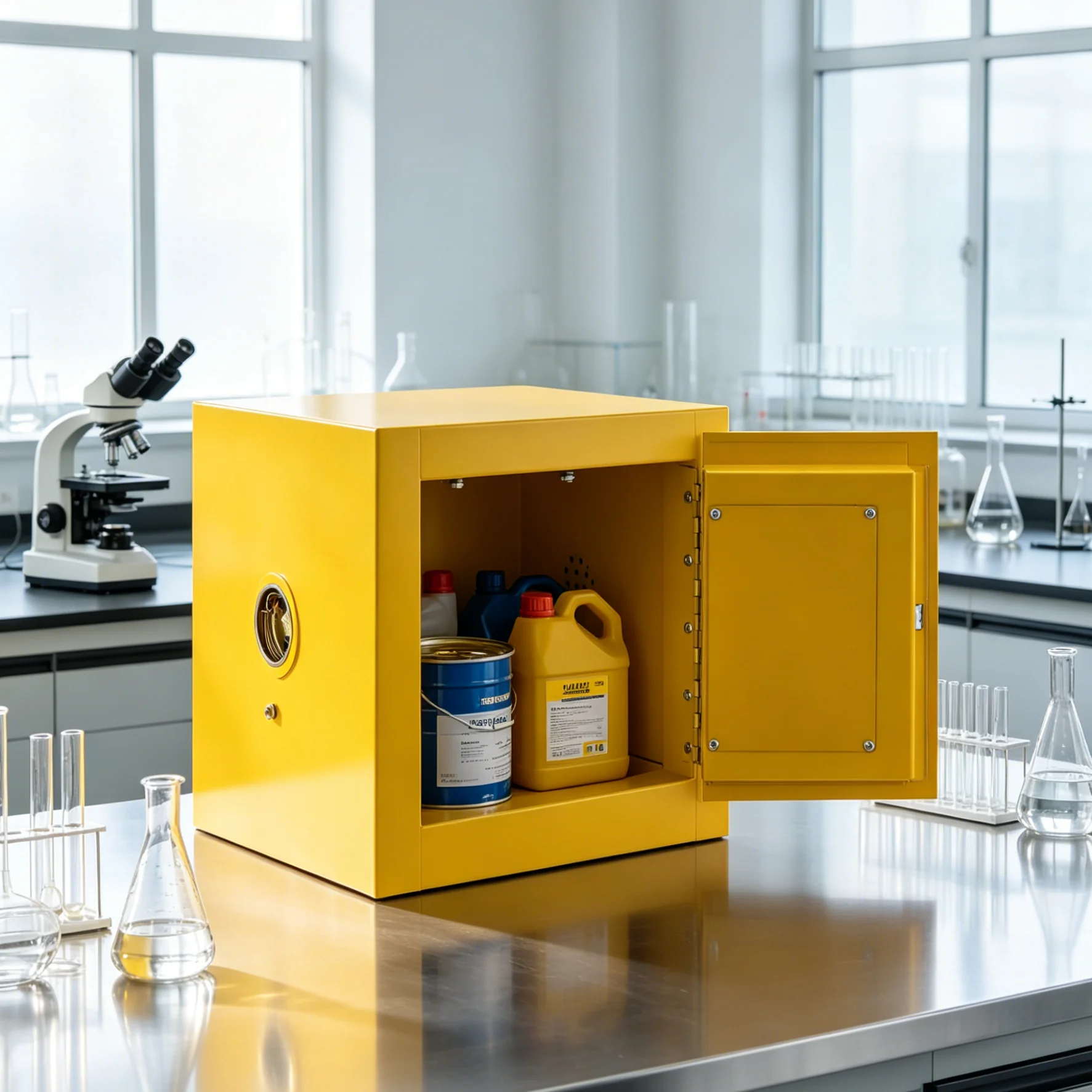 7.5L Industrial Hazardous Chemical Storage Cabinet, Reflective Flammable Sign,  Smooth Piano Hinge, 180° Open Single Door