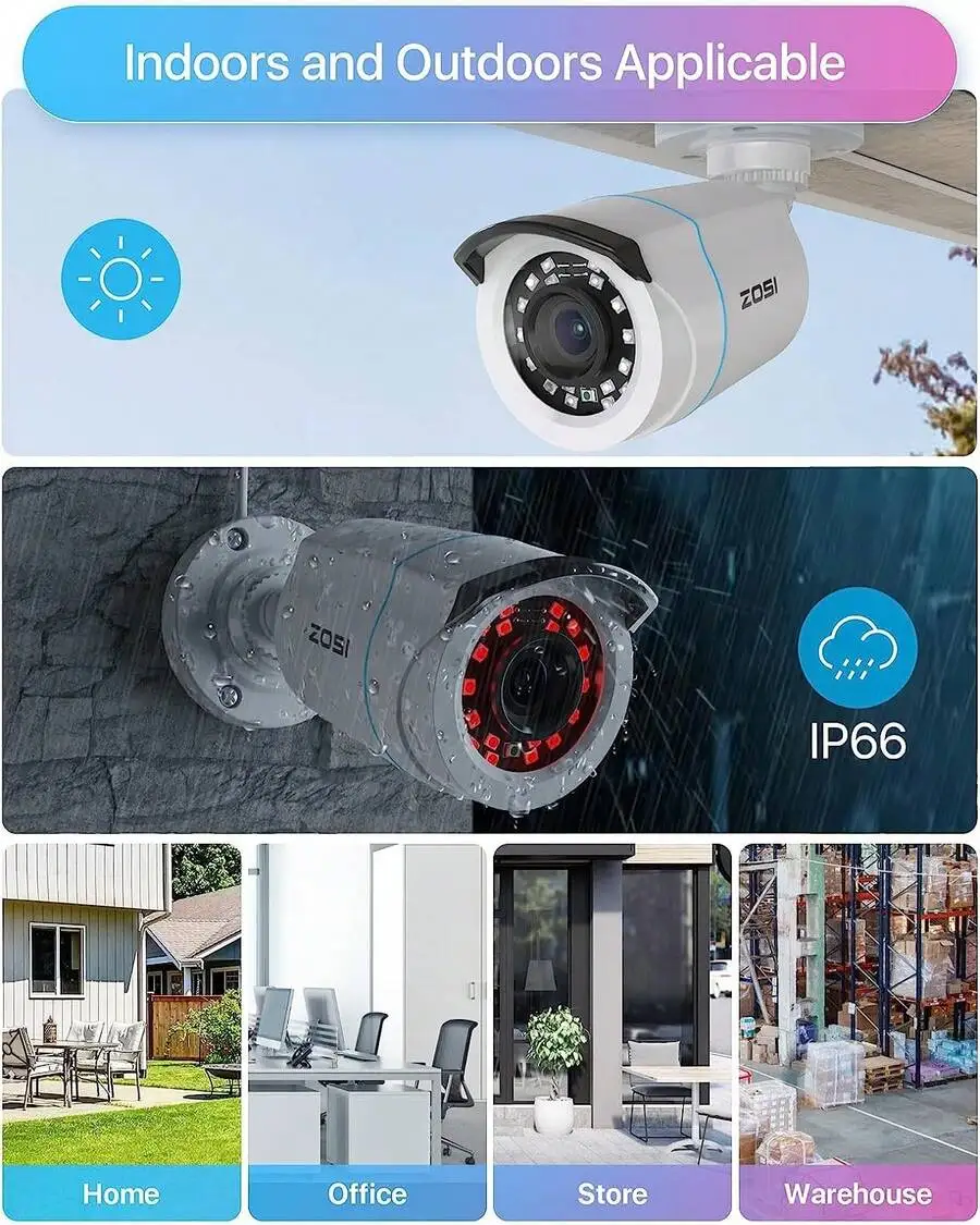 ZOSI H.265+ 8 Channel 5MP-Lite Home Security Camera System With 4 X 1080p Full HD Weatherproof Surveillance Camera Outdoor Indoo