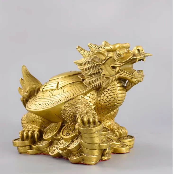 Large HOME Company SHOP store Efficacious Money Drawing thriving business Lucky ZHAO CAI dragon turtle FENG SHUI copper statue