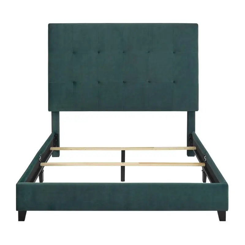 Queen Size Green Velvet Tufted Platform Bed Frame Stylish Upholstered Design for Ultimate Comfort and Elegance