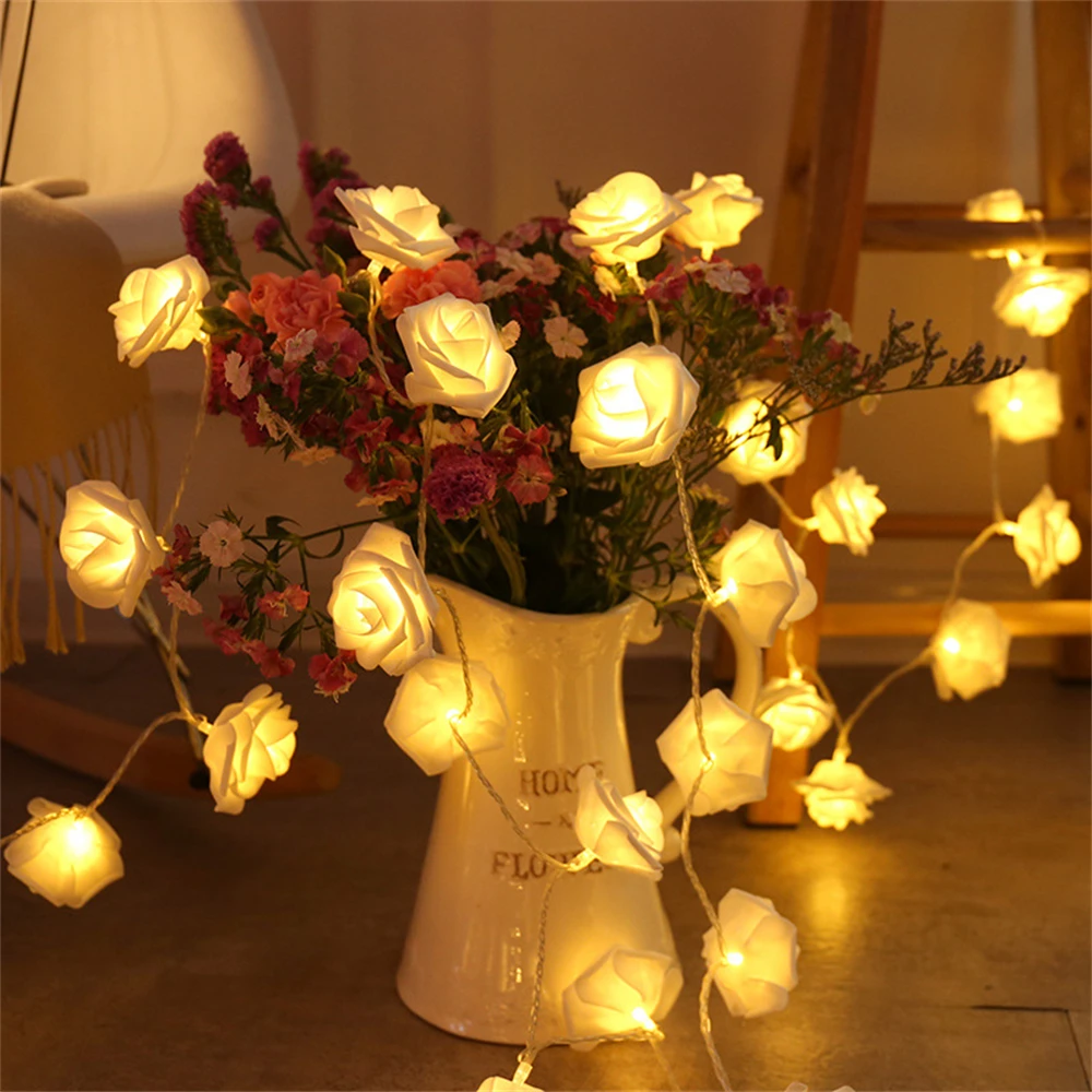 10/20 LED Rose Flower String Lights a batteria per la decorazione dell'interno all'aperto del Festival di compleanno della festa della casa di nozze