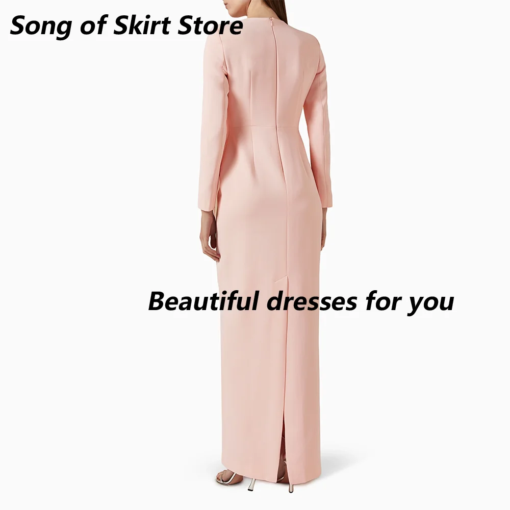 فستان سهرة وردي شاحب مخصص بأكمام طويلة مستقيم مطوي فستان حفلة موسيقية طول الأرض فساتين الحفلات للنساء 2025