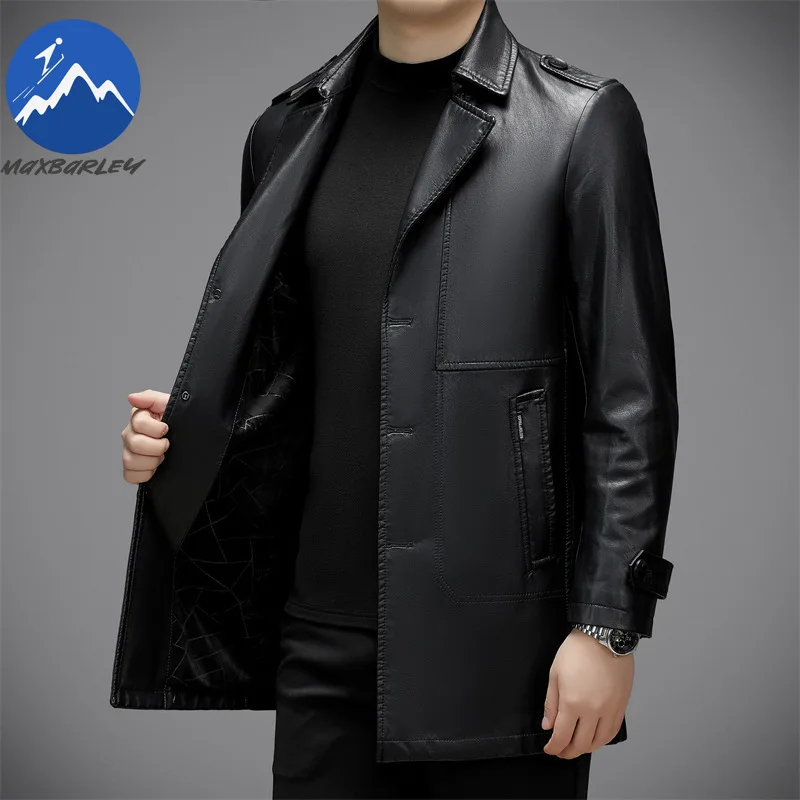 Maxbarley High End Men Leather Jacket 2025 Autumn Korean Style Luxury Suit Lapel Leather Coat Retro Black Motorcyclist PU Jacket