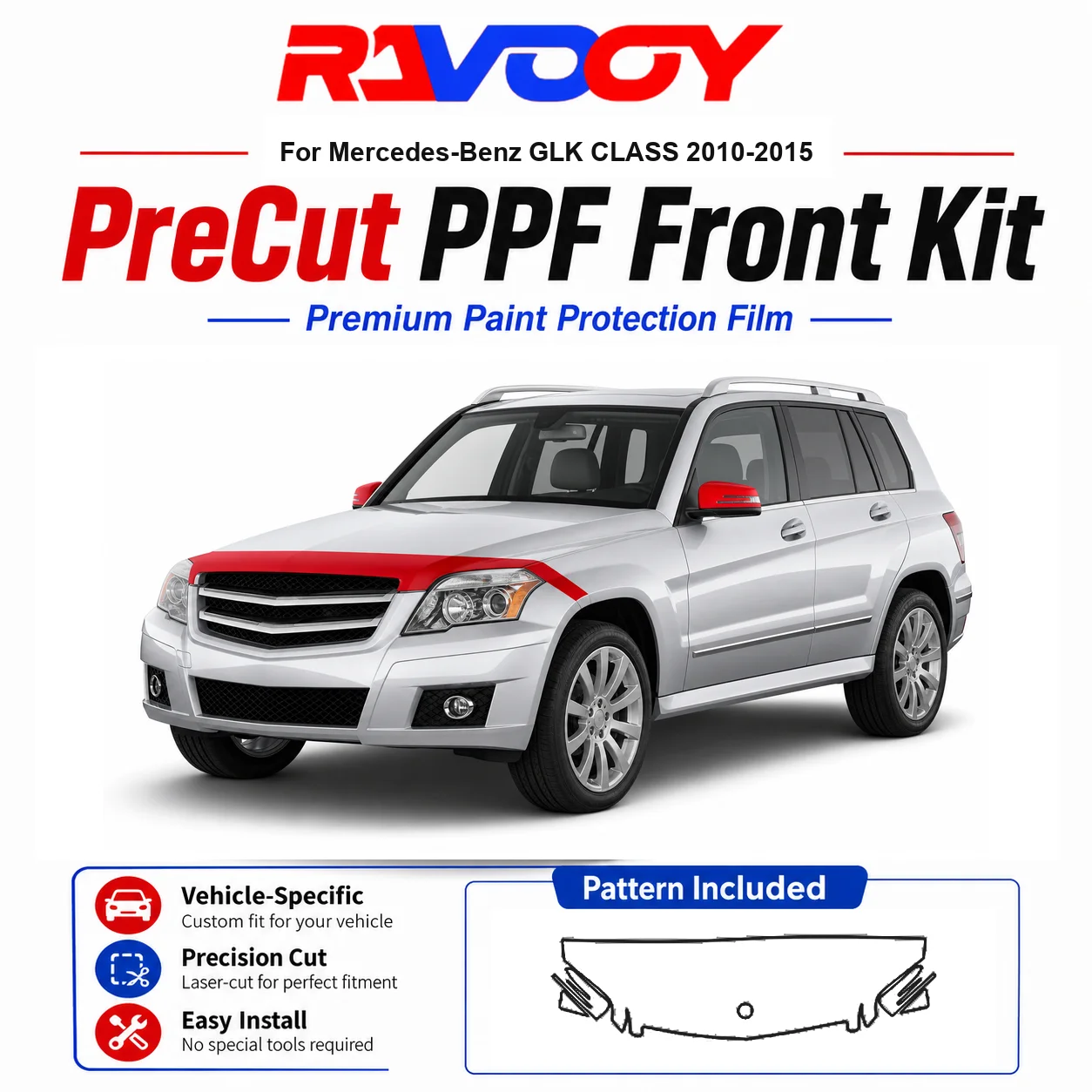 

8.5mil TPU Precut PPF Kit For Mercedes-Benz GLK CLASS 2010-2015 - Hood, Fenders & Mirror Set - Self-Healing Clear Bra Film