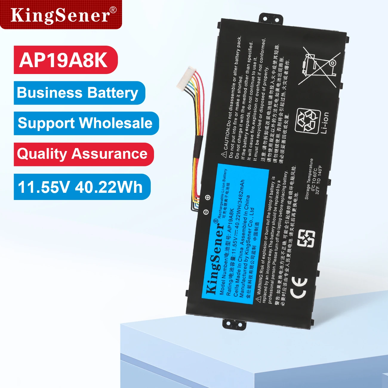 

KingSener AP19A8K Laptop Battery For Acer Chromebook Spin 311 CP311-1H Spin 511 R752T R752TN Series 3ICP5/58/72 11.55V 40.22Wh