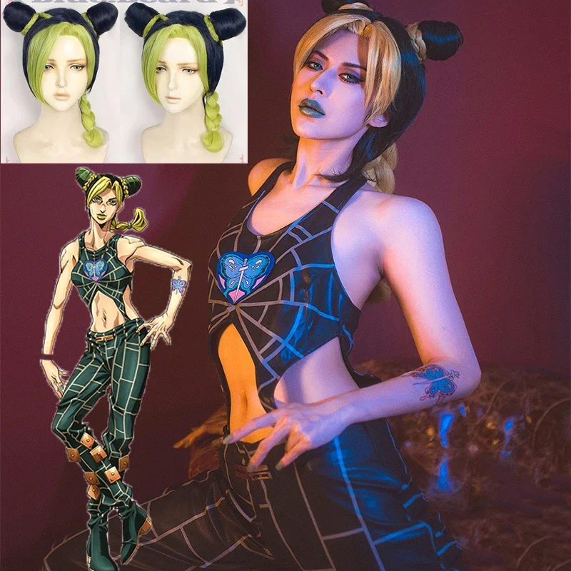 Anime! JOJO's Bizarre Adventure Stone Ocean Jolyne Cujoh Game Suit Uniform Cosplay Costume Halloween Party Role Play Outfit wig