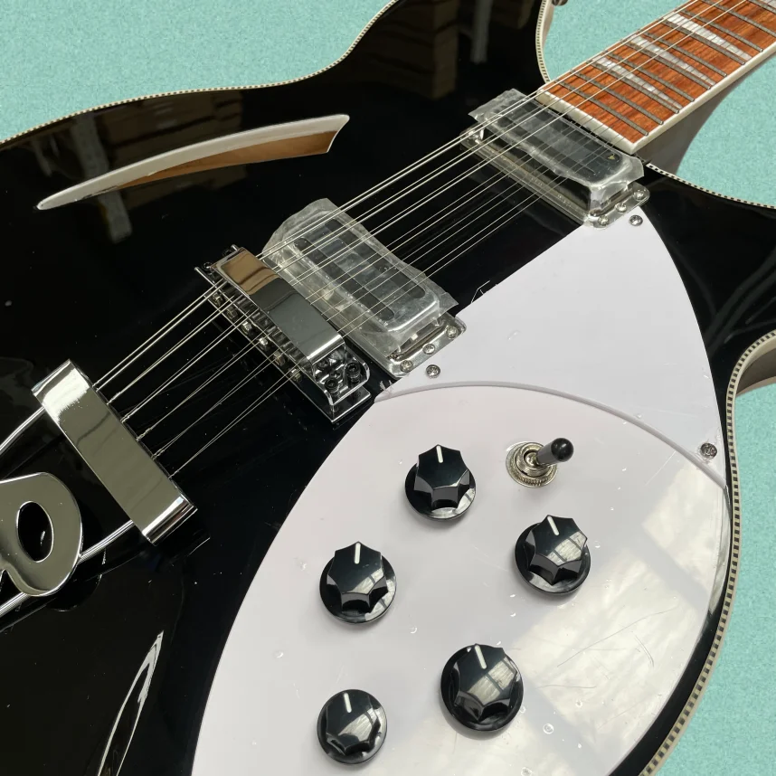 New 12-string electric guitar,semi-hollow body,white binding and pickguard,black volume knob guitars,retro rock electricguitarra