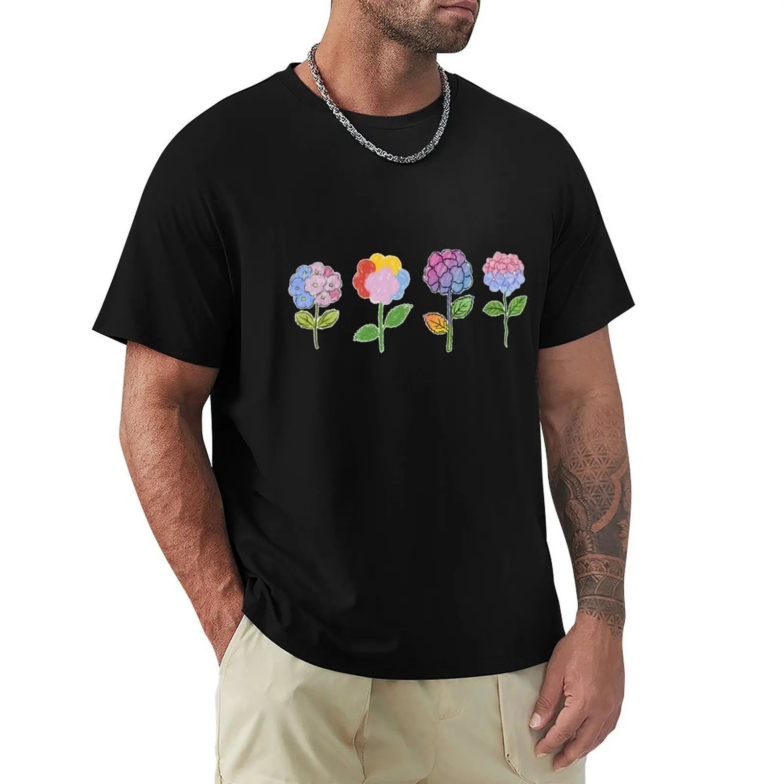 crayon hydrangea flower T-shirt customs design your own blanks summer clothes plus size tops sweat shirts, men